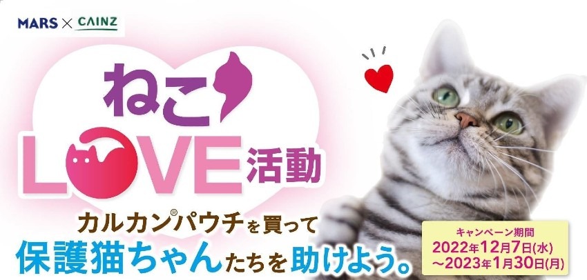 ～カルカン®パウチを買って 保護猫ちゃんたちを助けよう。～マース ジャパン×カインズ「ねこLOVE活動」キャンペーン